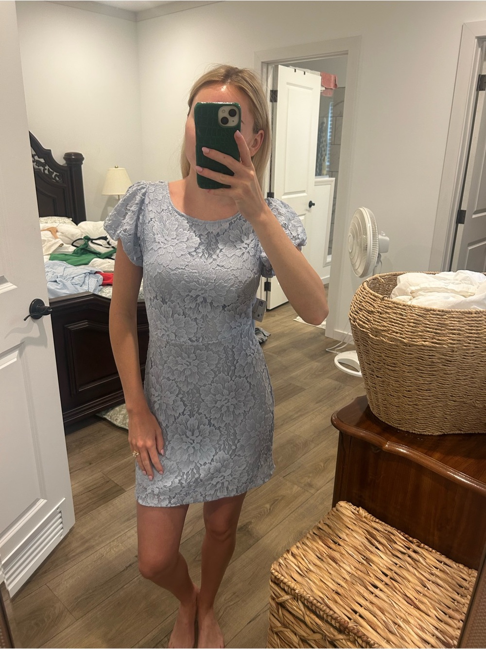 Free People Pale Blue Floral Lace Mini Dress
